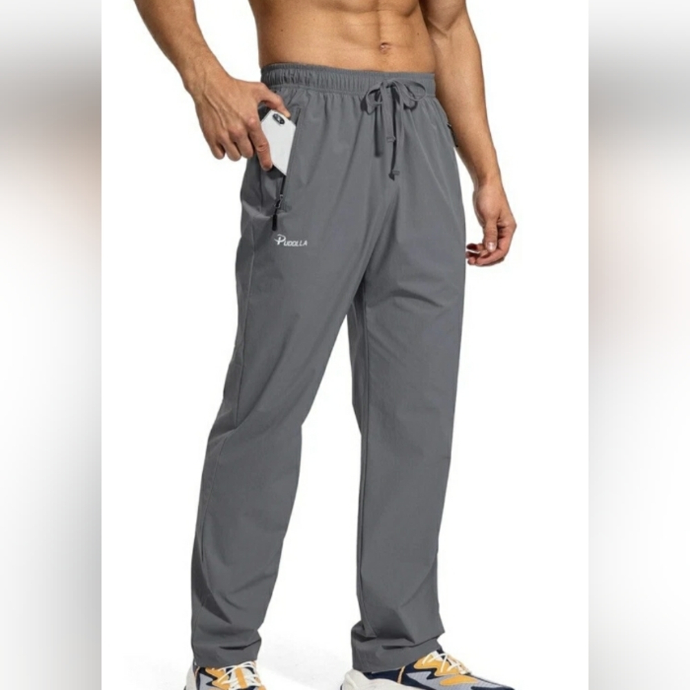 Pudolla Mens Athletc Pants Hiking, Excercise Gray Size XL Zippered Pockets